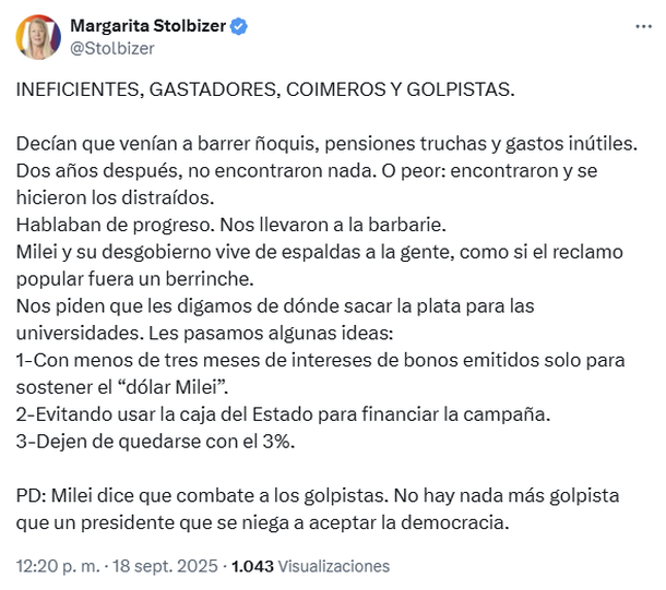 Mensaje para Javier Milei y su hermana Karina para financiar las universidades: «Dejen de quedarse con el tres por ciento»