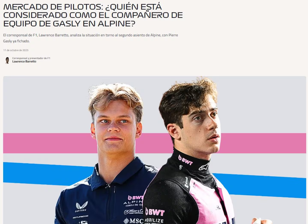 Franco Colapinto se gana su lugar: la Fórmula 1 da señales sobre su continuidad en Alpine Franco Colapinto se gana su lugar: la Fórmula 1 da señales sobre su continuidad en Alpine