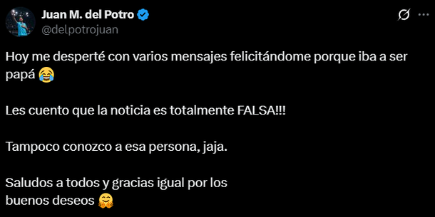 La reacción de Juan Martín del Potro a los rumores sobre su presunta paternidad La reacción de Juan Martín del Potro a los rumores sobre su presunta paternidad