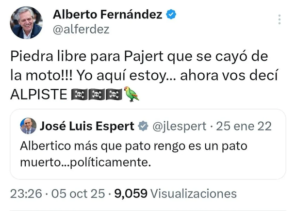 Alberto Fernández volvió a las redes con una burla a José Luis Espert: «Se cayó de la moto»