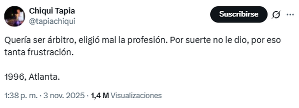El enigmático mensaje de Chiqui Tapia que desató rumores sobre un cruce con un reconocido relator El enigmático mensaje de Chiqui Tapia que desató rumores sobre un cruce con un reconocido relator
