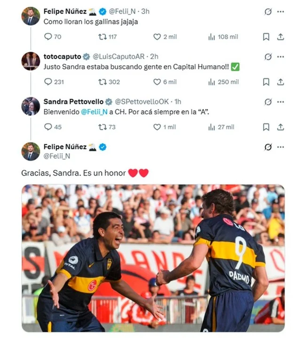 Cruce futbolero en el Gabinete: Pettovello y Caputo se chicanearon tras el Superclásico