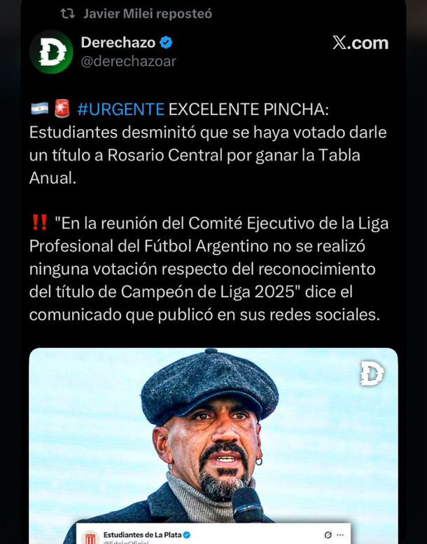 Javier Milei se metió en la polémica por el título a Rosario Central: qué postura tomó Javier Milei se metió en la polémica por el título a Rosario Central: qué postura tomó