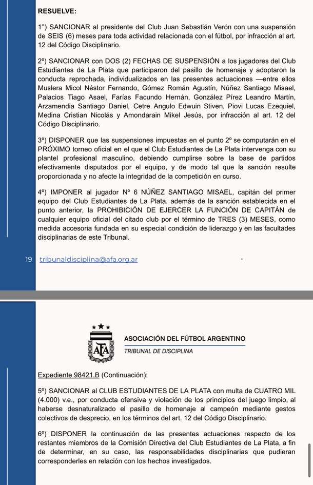 Extrema sanción de la AFA a jugadores de Estudiantes y a Juan Sebastián Verón por el «pasillo» Extrema sanción de la AFA a jugadores de Estudiantes y a Juan Sebastián Verón por el «pasillo»