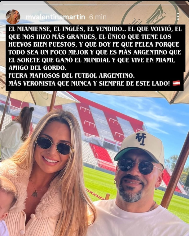 El supuesto posteo de la esposa de Juan Sebastián Verón tratando de «sorete» a Lionel Messi El supuesto posteo de la esposa de Juan Sebastián Verón tratando de «sorete» a Lionel Messi