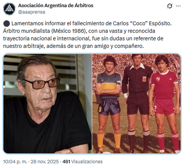 Dolor en el fútbol: murió un reconocido árbitro argentino que brilló en el Mundial México ’86