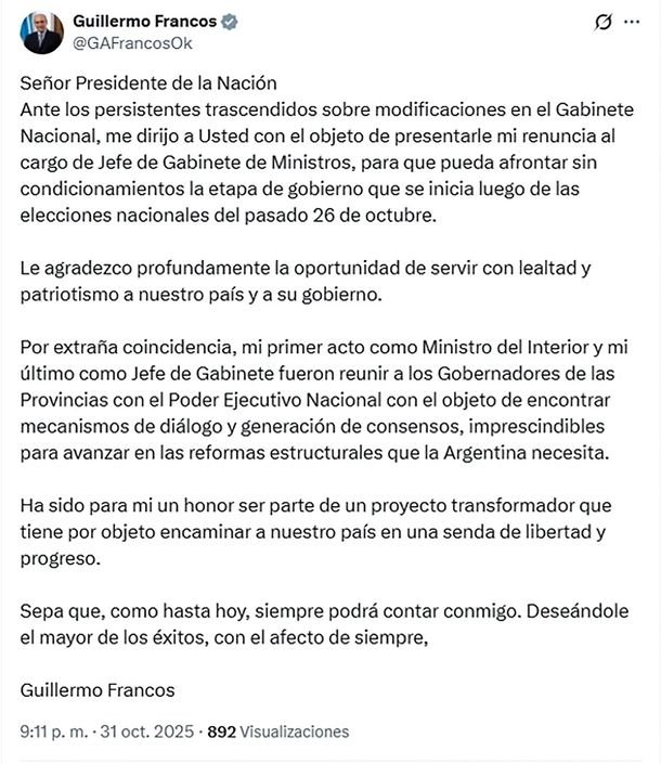 Guillermo Francos afuera: y ahora qué Guillermo Francos afuera: y ahora qué
