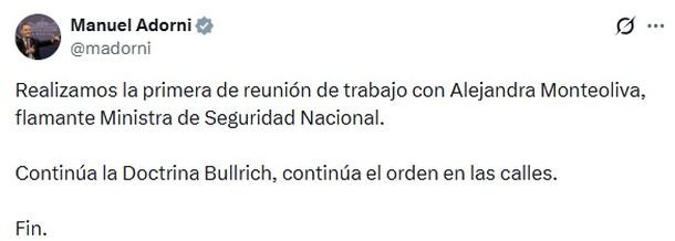 Manuel Adorni se reunió con la nueva ministra de Seguridad: «La Doctrina Bullrich sigue»