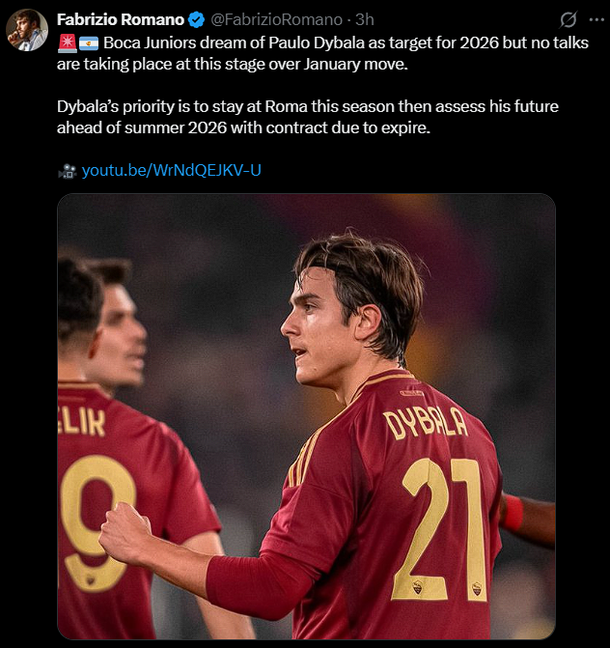 Se enfría el sueño de Boca para el mercado de enero: Paulo Dybala terminaría su contrato