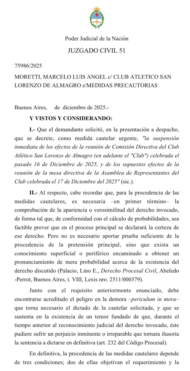 Revés para Marcelo Moretti: la Justicia rechazó su pedido y no podrá recuperar la presidencia de San Lorenzo Revés para Marcelo Moretti: la Justicia rechazó su pedido y no podrá recuperar la presidencia de San Lorenzo