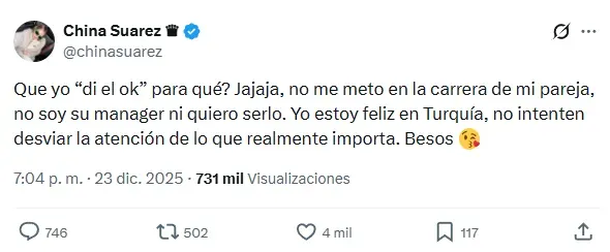 El mensaje de la China Suárez ante los rumores de Mauro Icardi a River: «Estoy feliz»