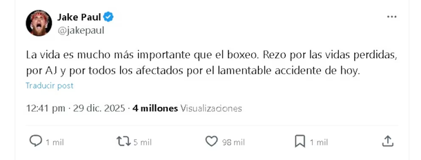 Jake Paul se solidarizó con Anthony Joshua tras el grave accidente que sufrió en Nigeria Jake Paul se solidarizó con Anthony Joshua tras el grave accidente que sufrió en Nigeria