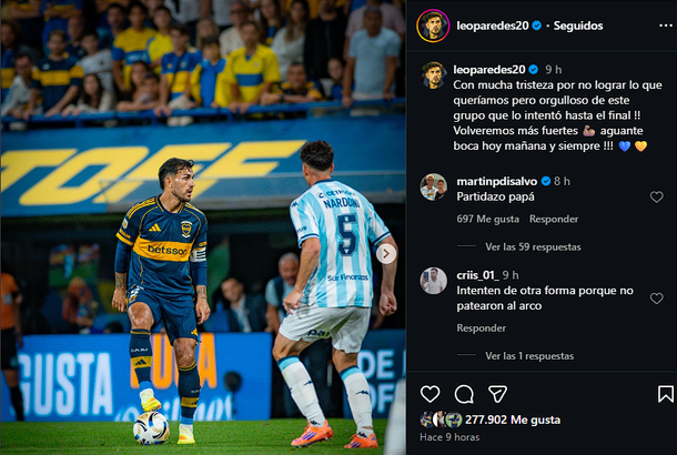 El posteo de Leandro Paredes tras la eliminación de Boca ante Racing en la Bombonera