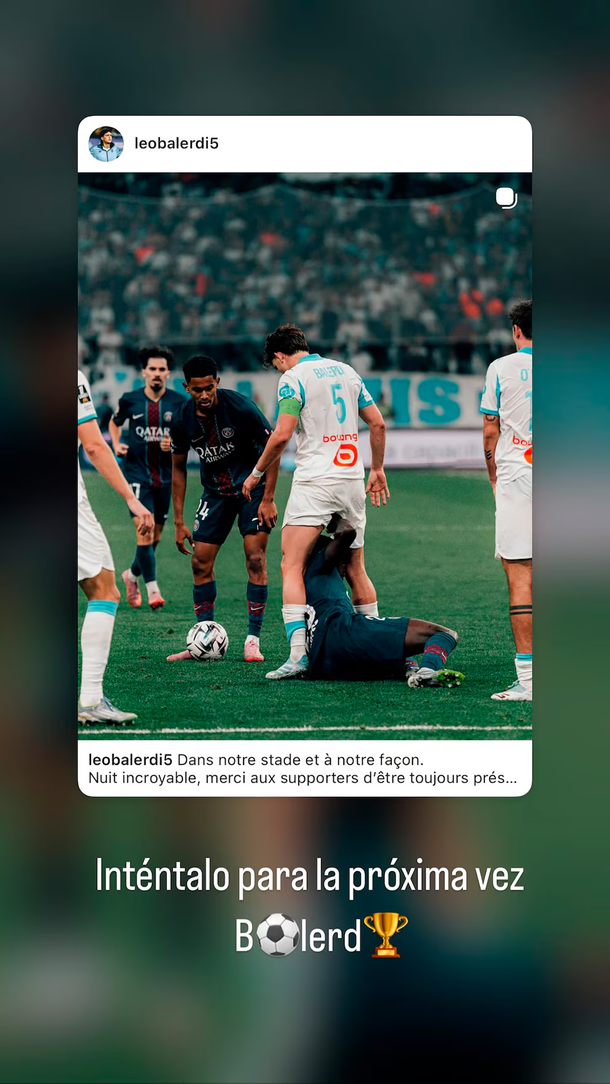 La chicana de Nuno Mendes a Leonardo Balerdi tras la definición de la Supercopa de Francia La chicana de Nuno Mendes a Leonardo Balerdi tras la definición de la Supercopa de Francia