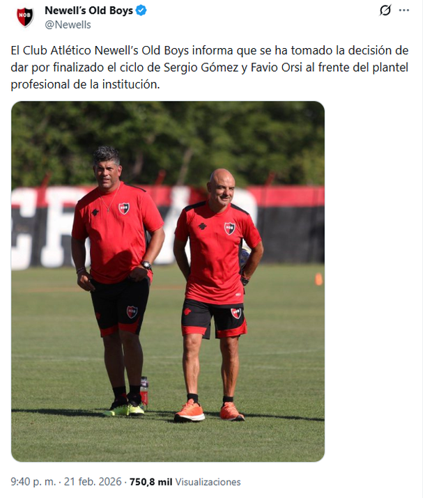 Newell’s echó a la dupla Orsi-Gómez tras perder con Banfield y a días del clásico Newell’s echó a la dupla Orsi-Gómez tras perder con Banfield y a días del clásico
