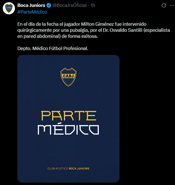 Milton Giménez fue intervenido por pubalgia: cuánto tiempo deberá esperarlo Boca Milton Giménez fue intervenido por pubalgia: cuánto tiempo deberá esperarlo Boca
