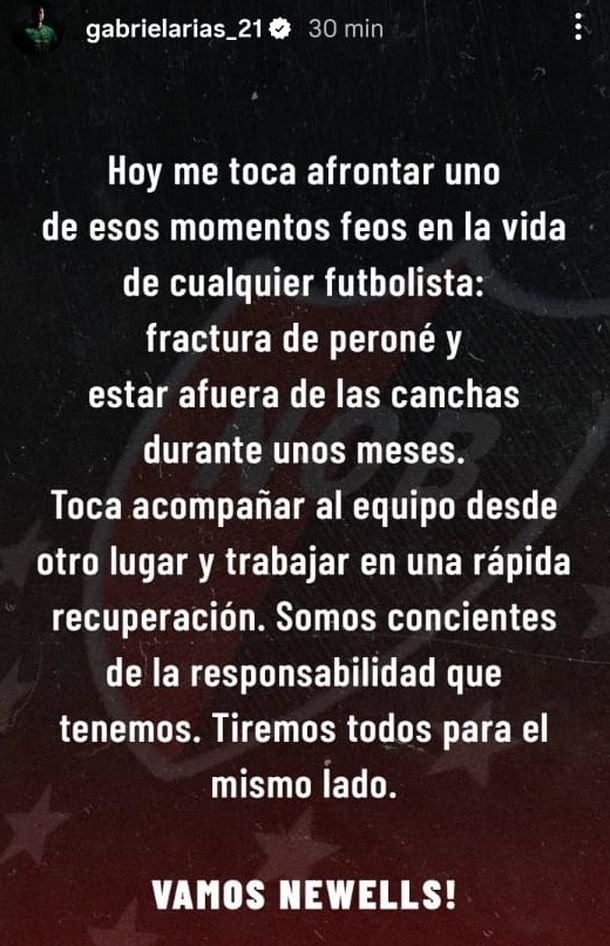 Mala noticia para Newell’s: Gabriel Arias confirmó una grave lesión y estará afuera de las canchas por meses