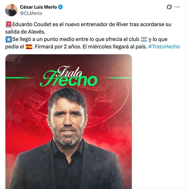 Chacho Coudet a River: cuándo llega a la Argentina y qué día asume
