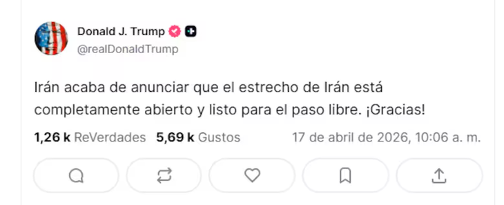 Trump busca estabilizar los mercados petroleros con la reapertura del estrecho. Trump busca estabilizar los mercados petroleros con la reapertura del estrecho.