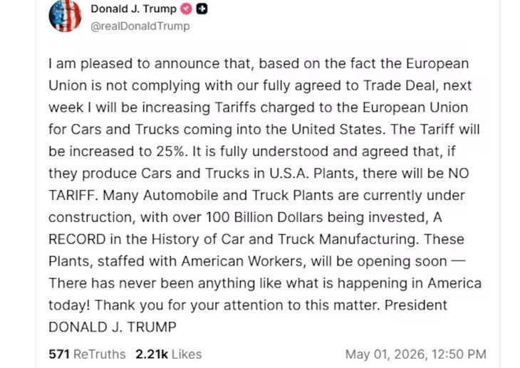 El posteo de Donald Trump.