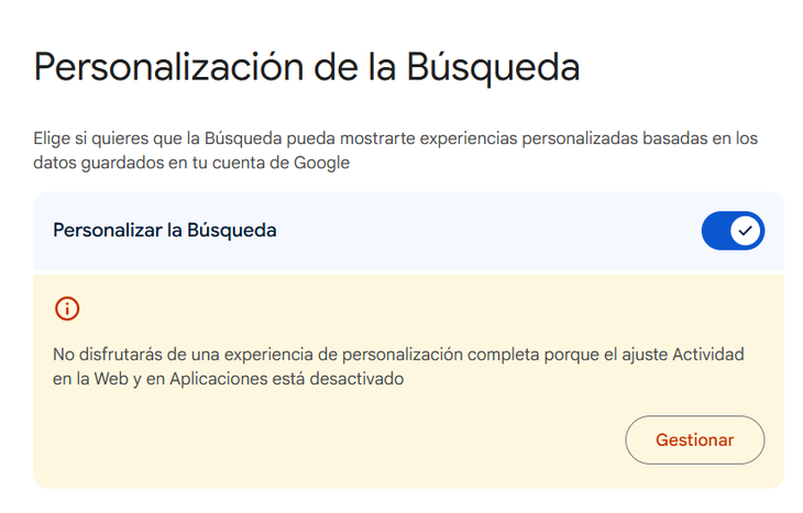 Además del contenido multimedia, Google continúa utilizando el historial de búsquedas, la ubicación y la actividad en distintos sitios web para personalizar la experiencia de uso.