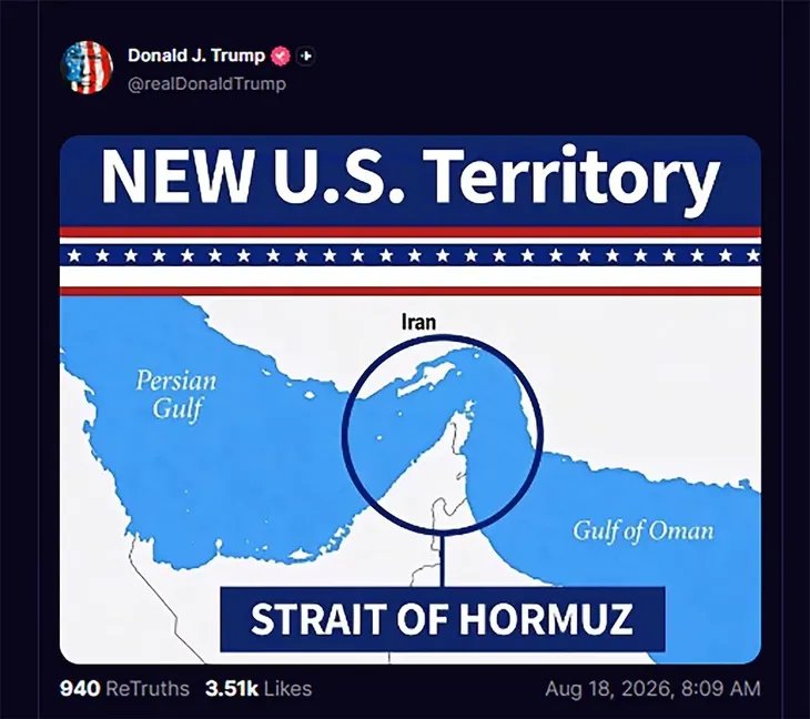 El posteo de Trump cobre el estrecho de Ormuz.