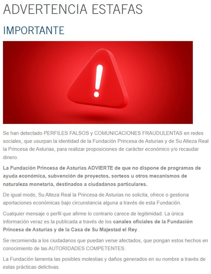El comunicado oficial de la Fundación Princesa de Astuarias.