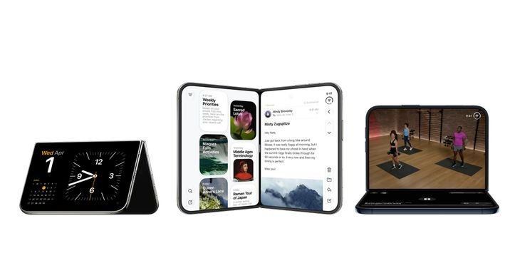 Las diferentes posiciones que puede adoptar el iPhone DUO. Las diferentes posiciones que puede adoptar el iPhone DUO.