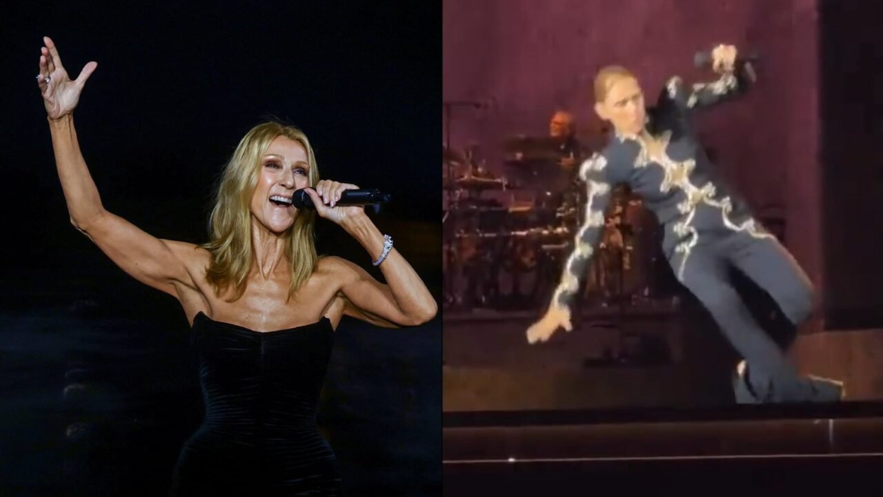 El momento en que Celine Dion se cayó durante un concierto en Francia